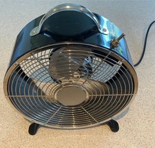 9 inch Retro Clock Two Speed Fan Black & Chrome Desk Top, Table & Floor Standing