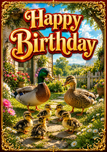 Duck family birthday card - family,