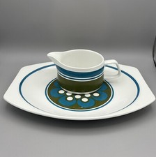 Vintage 1970s Serving Platter & Sauce Jug Retro Blue Green J&G Meakin Elite