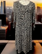 Debenhams UK 16 Brown Blk Beige Leopard Print Dress/ Open Sleeve
