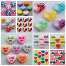 Resin Flat Back HEARTS Craft Cabochons Love Candy Sweets Jewellery Card Making