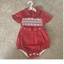 Smocked piece romper red - romper,