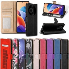 Case For TCL 605, Leather Wallet Flip Stand RFID Blocking Shockproof Phone Cover