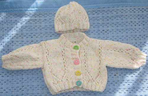 Newborn cardigan hat set hand - cardigan,
