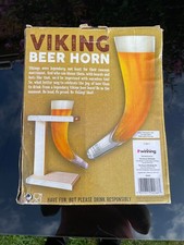 Viking Glass Beer Horn With Stand   Man Cave Gift Birthday