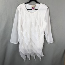 Antthony Originals Tunic Womens 1X Plus Size White Ruffles Asymmetrical Artsy