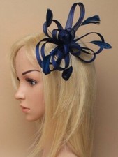 Navy Blue Looped Fascinator with Feathers on Comb