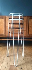 Tall Vintage White Enamelled Steel Plant Stand Hairpin Legs 1970s