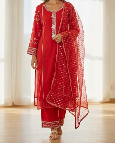 Women red cotton - red, salwar