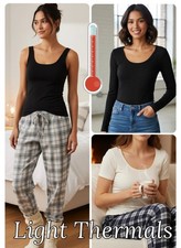 Ladies Marks Thermal Light Top Scoop Neck Long Sleeve Fitted Vest Layer HEAT GEN