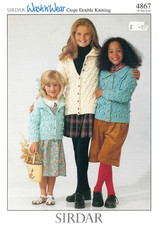 Sirdar 4867 Knitting Pattern – Girls Aran-Style Cable Jacket – Sizes 22–30in (Ag