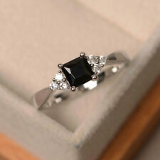 2Ct Princess Cut Black Diamond Engagement Ring 14K White Gold Finish Size J-T