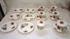 Royal Kendal White and Red Roses Fine Bone China Tea Cup and Saucer 17 Piece Set
