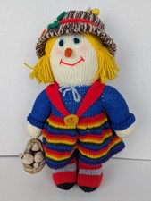 Hand-Made Knitted Scarecrow with mushroom basket And Bee 12”