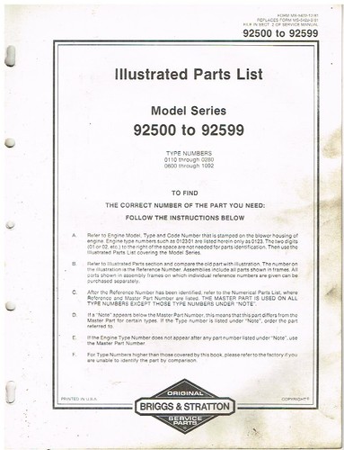 Briggs stratton cyl 92500 - 1-cyl,