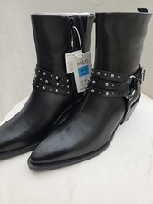 Ladies M&S Black Leather Studded Buckle Ankle Boots Size UK 5 NWT