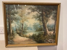 Framed Vintage Print on canvas Natural Woodland  Path vg condition pre- owned