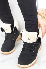 WOMENS LADIES FLAT FUR LINED