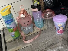 Kids 5x bundle water bottles and cups with lid bear peppa pig