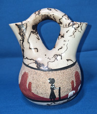Navajo Raku Horse Hair Sand Art Wedding Vase  Signed Elsie Navajo