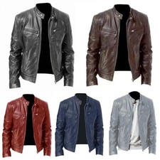 Mens Vintage Cafe Racer Brown Black Leather Casual Slim Fit Real Biker Jacket