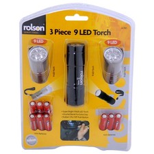 Rolson 3pc 9 LED Aluminium