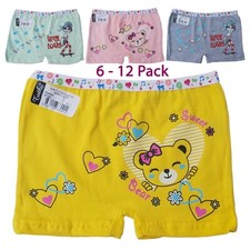 6 - 12 Pack Girls Boxer Shorts Quality 100% Cotton Kids Colourful Comfort Trunk