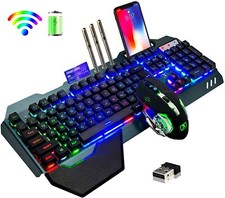 Wireless Gaming Keyboard and Mouse RGB LED Backlit Rechargeable Mechanical Feel