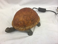 Vtg Tortoise Turtle Night Light Glass Cast Iron Base Table Lamp Amber Shell 1980