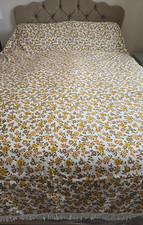 Vintage Horrockses yellow Floral Bed Spread, cover,  tassel, fringe 230x240cm.