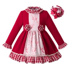 Pettigirl Christmas New Year Birthday Dress for Little Girls Red Printed Dresses