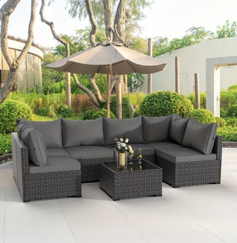 7pcs outdoor couch with glass - outdoor,