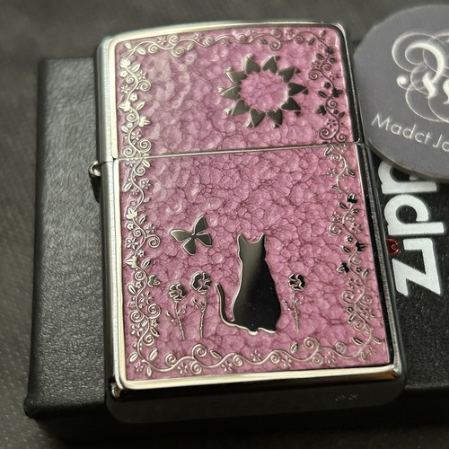 Zippo oil lighter cat flower - zippo,