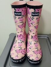 Juicy Couture  Pink Flower Wellies Size UK6/EU39. Mid Calf length,Wide Calf
