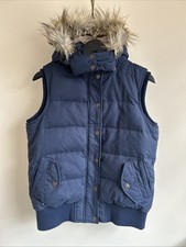 Ladies Size 12 Fat Face Blue Gilet Body warmer Fur Hooded Lined Padded Women’s