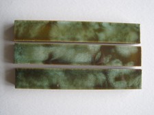 SET OF 3 ANTIQUE VICTORIAN 6" X 1"  GREEN MOTTLED SLIP TILES