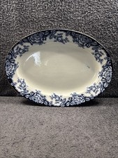 W. Adams & Son Real Ironstone - Blue Rose Big 14.5" Oval Meat Plate / Platter
