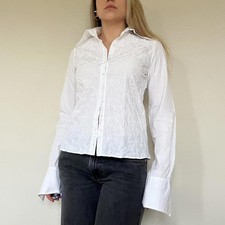 Vintage Anne Fontaine white pure cotton embroidered floral shirt RRP ~£300