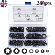 340PCS Push On Flat Clip Grab Quick Lock Washers Fastener Assortment Kit Set