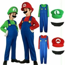 Kids Boys Girls Super Mario Luigi Plumber Bros Fancy Dress Party Outfits Costume
