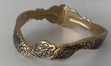 Vintage Hinged Metal Bracelet/Two Head Snake/Unique Stamped "S"