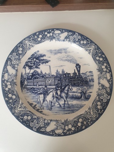 Vintage blue white railway - &,