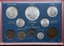 UK 1953 Queen Elizabeth II Coronation 10 Coin Collection Set: Farthing - Crown