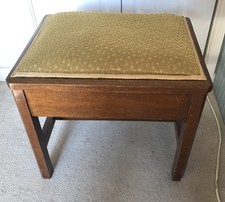 Antique Vintage Solid Heavy Mahogany Wood Padded Sewing Needlework Box Stool