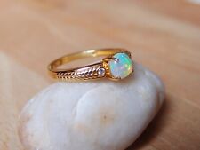 Ethiopian Welo Opal & Natural Zircon Ring Gold plated 925 Sterling Silver Size O