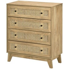 Rattan Panel Chest of Drawers Drawer Dresser Storage Cabinet Bedroom Wood Effect