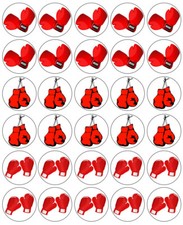 Boxing Gloves Cupcake Toppers Edible Icing Wafer Decor Punch Fighting Spar Party