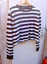 H&M LARGE BLACK WHITE STRIPED CROPPED SWEATER LARGE GOTHIC ADDAMS FAMILY