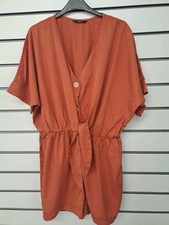 GEORGE LADIES ORANGE BUTTON FRONT TIE DETAIL SHORTS PLAYSUIT SIZE 12 (REF 814)