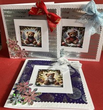 Beautiful Teddy Bear Christmas Cards/ Set of 4 / 14 cm sq / white textured card